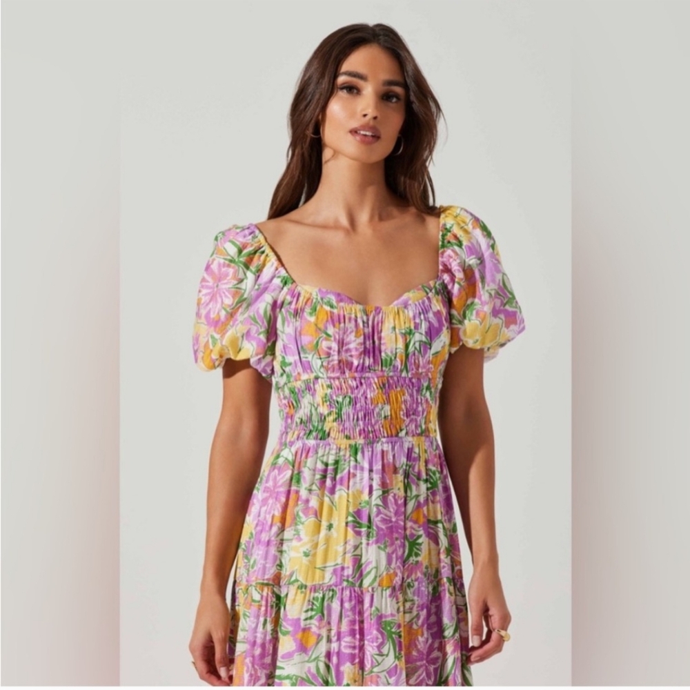 Astr The Label Floral Midi Dress - Pink, Yellow, Green